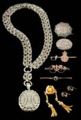 A small group of jewellery,: to include a pair of diamond earrings set with rose cut diamonds,