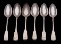 A set of five George IV silver Fiddle pattern tablespoons, maker Solomon Royes, London,