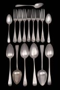A matched silver Old English pattern part flatware service, various makers and dates: crested,