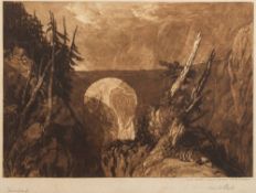 Sir Frank Short [1857-1945]- Lakeside with cattle; Mountain ravine,:- proof etchings after J.M.