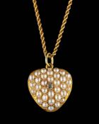 A half pearl and diamond pendant,