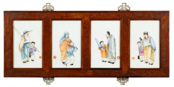 A set of four Chinese enamelled porcelain rectangular panels: depicting the sage Yan Guang with a