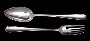 A pair of Victorian silver salad serving spoon and fork, maker Josiah Williams & Co, London,