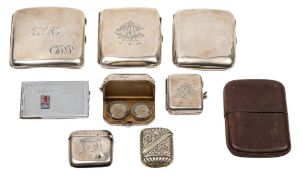 A mixed lot of silver and plated cigarette cases, vesta cases,