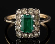 A 9 carat gold, silver and paste set ring,