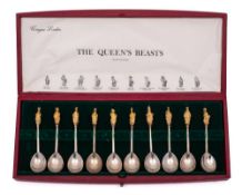 An Elizabeth II set of ten 'The Queen's Beasts' silver spoons, maker William Comyns, London,