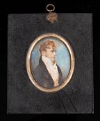 English School Circa 1809- A miniature portrait in profile of Benjamin Bathhurst [1784-1809?],