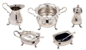 An Elizabeth II silver three-piece cruet set, maker Elkington & Co, Birmingham,