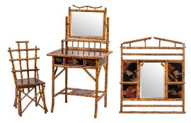 A suite of Victorian lacquered and bamboo furniture in Japonaiserie taste, late 19th century,