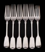 A set of four George VI silver Fiddle pattern dessert forks, maker Francis Higgins III, London,