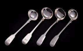 A pair of William IV silver Fiddle pattern sauce ladles, maker James McKay, Edinburgh,