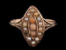 A late 19th century coral and seed pearl ring,