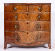 A George III mahogany bowfront chest of drawers, late 18th century,: the top with ebony stringing,