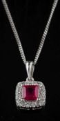 WITHDRAWN A platinum synthetic ruby and diamond pendant,
