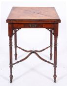 A Victorian rosewood and marquetry envelope card table, late 19th century,