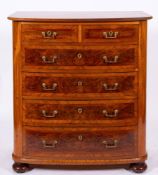 A Victorian mahogany and crossbanded bowfront chest of drawers,: last quarter 19th century,