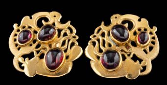 A pair of garnet ear studs,: possibly by Domingo De La Cueva,