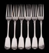 A set of six Victorian silver Fiddle pattern dessert forks, maker Goldsmiths Alliance, London,