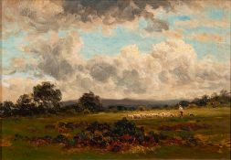 Thomas Spinks [1847-1927]- Shepherd on a moor,:- signed, oil on board, 23 x 33.