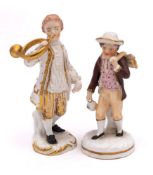 An early 19th Century Derby figure of a French Horn player and a Staffordshire porcelain figure of
