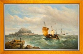 Henry King Taylor [1799-1896]- Shipping off St Michael's Mount,:- signed bottom left oil on canvas,