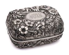 An American Sterling silver box, maker Jacobi & Jenkins, stamped Sterling:, monogrammed,