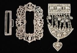A late Victorian silver belt buckle, maker Walter Raymond, London, 1897: of rectangular outline,