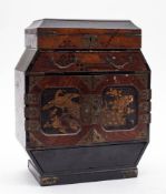 A Japanese parquetry and lacquered Kodansu: of shaped rectangular outline,