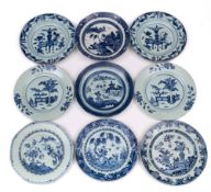 A group of Chinese blue and white wares: painted with auspicious objects,