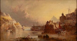 William Gibbons [late 19th Century]- A West Country harbour scene at low tide,