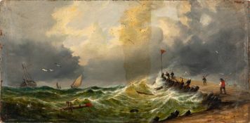 W Browne [19th Century]- Stormy Weather, Coast of Brittany,