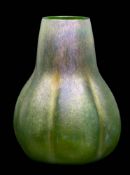 A Loetz 'Goldiris' glass vase: the lustrous green body of lobed gourd-shaped form, circa 1910, 19.
