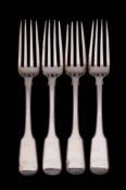 A set of four George III silver Fiddle pattern dessert forks,