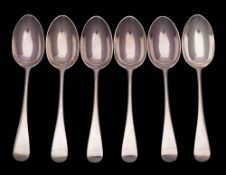 A set of six Edward VII silver Old English pattern dessert spoons, maker Skinner & Co, London,