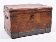 An Anglo-Indian leather covered wood trunk, second half 19th century,: the top,