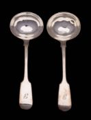 A pair of Victorian silver Fiddle pattern sauce ladles, maker Henry Holland, London,