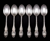 A set of six Victorian silver spoons, maker Francis Higgins II, London, 1855: 167gms, 5.38ozs.