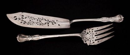 A pair of Victorian Devonshire pattern silver fish servers, maker Chawner & Co, London,