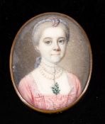 English School third quarter 18th Century- A miniature portrait of a lady said to be Mary Catherine