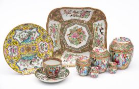 A group lot of Chinese Canton famille rose porcelain: comprising a set of five graduated