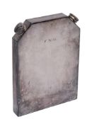 A silver plate double spirit flask: initialled of radiator design, with twist top fittings,