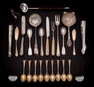 A mixed group of silver wares, various makers and dates: includes coffee spoons, sifter spoons,