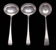 A pair of George III silver Old English pattern sauce ladles, maker William Eley & William Fearn,