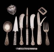 A collection of American Sterling silver items, various makers,: includes butter knives,