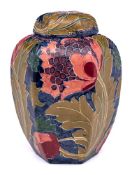 A Wood & Sons Bursley Ware jar and cover: of hexagonal form and tube lined in the Seed Poppy