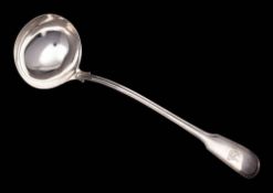 A Victorian silver fiddle and thread pattern soup ladle, maker Samuel Hayne & Dudley Cater, London,