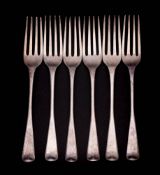 A set of six George IV silver dessert forks, maker William Chawner II, London,