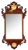 A parcel gilt and carved mahogany framed wall mirror, in Queen Anne /George I style, 19th century,