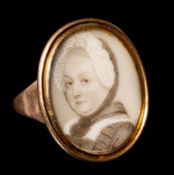 English School mid 18th Century- A miniature ring portrait of a lady said to be Elizabeth Marlay,