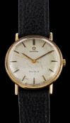 Omega, Geneve, a wristwatch,: the silvered dial with baton numerals and spade hands,